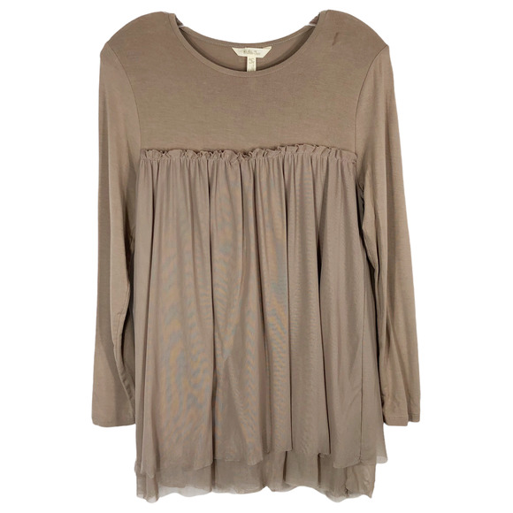 Matilda Jane Small Top‎ Blouse Brown Tiered Gathered Long Sleeve Scoop Neck 1330 - Picture 1 of 10